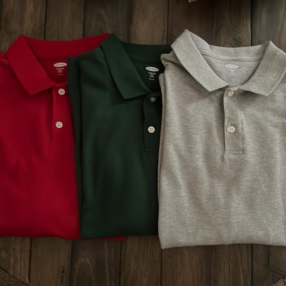New Lot of Three Long Sleeved Solid Polo Style Shirts Red, Green, Grey Size XL. - Picture 2 of 6